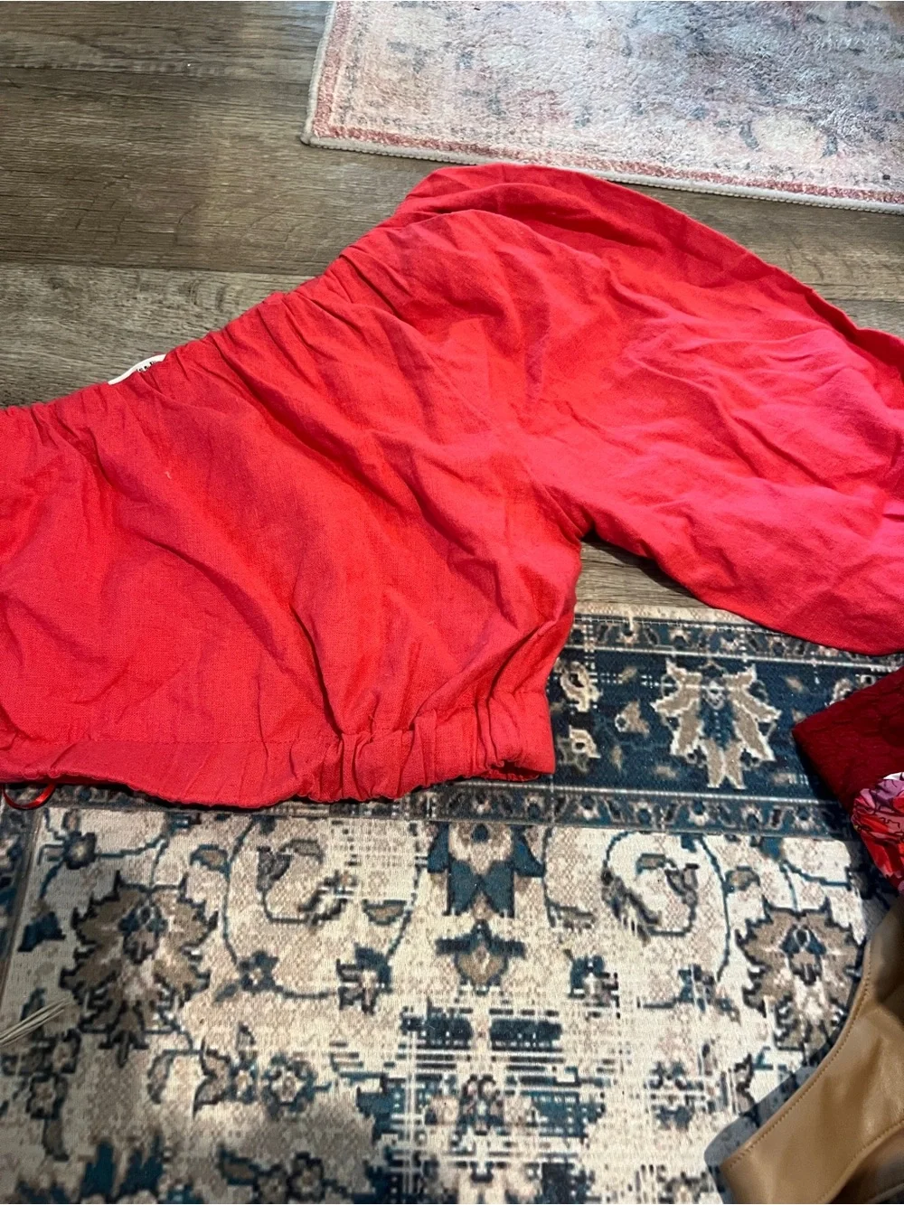 Abercrombie linen red one shoulder puff sleeve